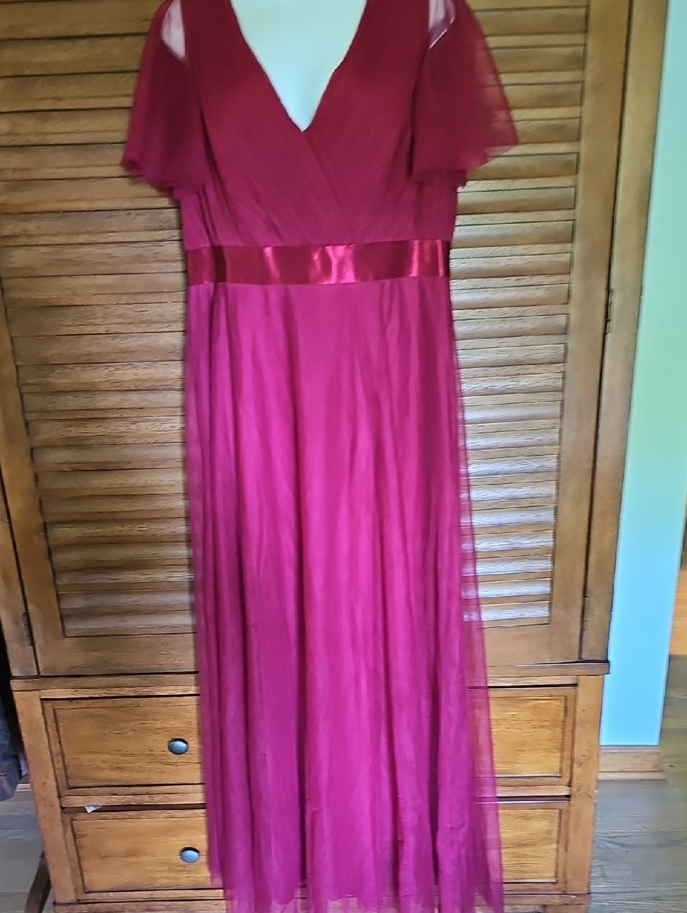 Ever Pretty Burgundy V-Neck Maxi Dress with Satin Waist See Last Pic For Color
